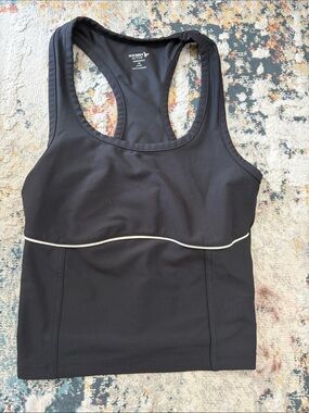 Old Navy Black Racerback Tank Top with Cream Piping
